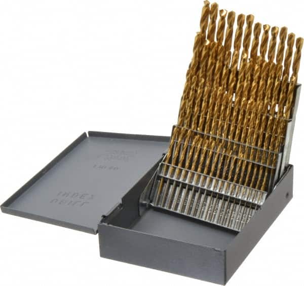 Hertel - 118° Point, TiN Finish, High Speed Steel Jobber Length Drill Bit Set - Industrial Tool & Supply