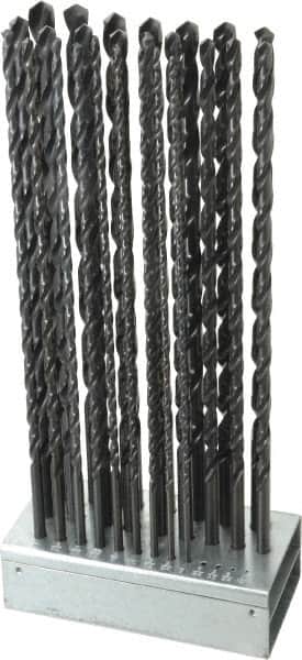 Hertel - 1/8 to 1/2", 118° Point, Oxide Finish, High Speed Steel Aircraft Extension Length Drill Bit Set - Industrial Tool & Supply