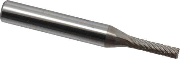 Atrax - 1/8" Cut Diam, 1/4" Shank Diam, Cylinder with End Cut Head Double Cut Burr - End Cut End, 5/8" LOC, 2" OAL - Industrial Tool & Supply