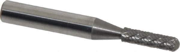 Atrax - 5/32" Cut Diam, 1/4" Shank Diam, Cylinder with Radius Head Double Cut Burr - Radius End, 5/8" LOC, 2-1/4" OAL - Industrial Tool & Supply