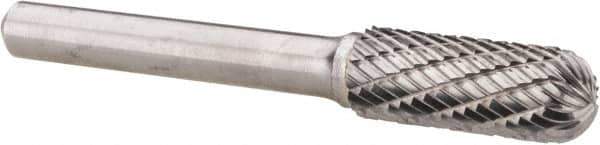 Atrax - 3/8" Cut Diam, 1/4" Shank Diam, Cylinder with Radius Head Double Cut Burr - Radius End, 1" LOC, 2-1/4" OAL - Industrial Tool & Supply