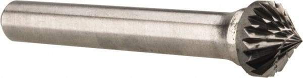 Atrax - 3/8" Cut Diam, 1/4" Shank Diam, Cone Head Double Cut Burr - 3/16" LOC, 2" OAL - Industrial Tool & Supply