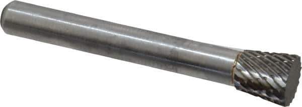 Atrax - 3/8" Cut Diam, 1/4" Shank Diam, Inverted Cone Head Double Cut Burr - Carbide, Flat End, 3/8" LOC, 2-1/4" OAL - Industrial Tool & Supply