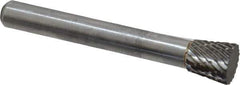 Atrax - 3/8" Cut Diam, 1/4" Shank Diam, Inverted Cone Head Double Cut Burr - Carbide, Flat End, 3/8" LOC, 2-1/4" OAL - Industrial Tool & Supply