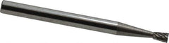 Atrax - 3/32" Cut Diam, 1/8" Shank Diam, Inverted Cone Head Double Cut Burr - Carbide, Flat End, 3/16" LOC, 1-1/2" OAL - Industrial Tool & Supply