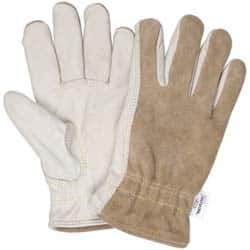 MCR Safety - Size XL (10), ANSI Cut Lvl 3, Puncture Lvl 4, Abrasion Lvl 6, Split Back/Grain Palm Cowhide Cut & Puncture Resistant Gloves - Kevlar Lining, Slip-On Cuff, Cream, Paired - Industrial Tool & Supply