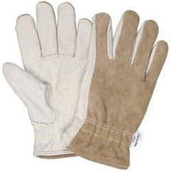 MCR Safety - Size XL (10), ANSI Cut Lvl 3, Puncture Lvl 4, Abrasion Lvl 6, Split Back/Grain Palm Cowhide Cut & Puncture Resistant Gloves - Kevlar Lining, Slip-On Cuff, Cream, Paired - Industrial Tool & Supply