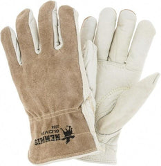 MCR Safety - Size L (9), ANSI Cut Lvl 3, Puncture Lvl 4, Abrasion Lvl 6, Split Back/Grain Palm Cowhide Cut & Puncture Resistant Gloves - Kevlar Lining, Slip-On Cuff, Cream, Paired - Industrial Tool & Supply