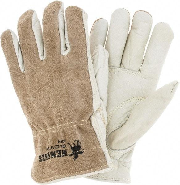 MCR Safety - Size M (8), ANSI Cut Lvl 3, Puncture Lvl 4, Abrasion Lvl 6, Split Back/Grain Palm Cowhide Cut & Puncture Resistant Gloves - Kevlar Lining, Slip-On Cuff, Cream, Paired - Industrial Tool & Supply