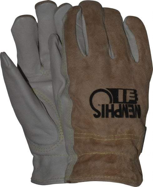 MCR Safety - Size S (7), ANSI Cut Lvl 3, Puncture Lvl 4, Abrasion Lvl 6, Split Back/Grain Palm Cowhide Cut & Puncture Resistant Gloves - Kevlar Lining, Slip-On Cuff, Cream, Paired - Industrial Tool & Supply