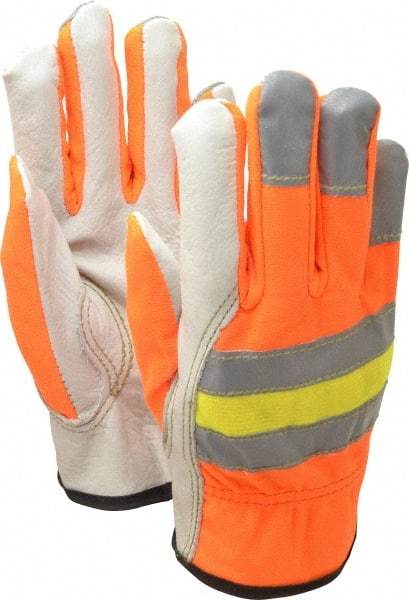 MCR Safety - Size S (7) Grain Cowhide General Protection Work Gloves - For Work & Driver, Uncoated, Slip-On Cuff, Full Fingered, Cream/Brown/Orange, Paired - Industrial Tool & Supply
