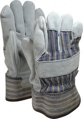 MCR Safety - Size L (9), ANSI Cut Lvl 4, Puncture Lvl 5, Split Cowhide Cut & Puncture Resistant Gloves - Fleece (Palm) & Kevlar Lining, Plasticized Safety Cuff, Blue/Yellow/Black/White, Paired - Industrial Tool & Supply