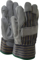 MCR Safety - Size M (8), ANSI Cut Lvl 4, Puncture Lvl 5, Split Cowhide Cut & Puncture Resistant Gloves - Fleece (Palm) & Kevlar Lining, Plasticized Safety Cuff, Blue/Yellow/Black/White, Paired - Industrial Tool & Supply