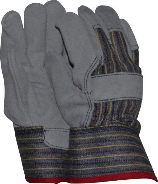 MCR Safety - Size S (7), ANSI Cut Lvl 4, Puncture Lvl 5, Split Cowhide Cut & Puncture Resistant Gloves - Fleece (Palm) & Kevlar Lining, Plasticized Safety Cuff, Blue/Yellow/Black/White, Paired - Industrial Tool & Supply
