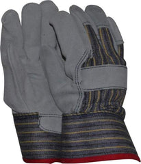 MCR Safety - Size S (7), ANSI Cut Lvl 4, Puncture Lvl 5, Split Cowhide Cut & Puncture Resistant Gloves - Fleece (Palm) & Kevlar Lining, Plasticized Safety Cuff, Blue/Yellow/Black/White, Paired - Industrial Tool & Supply