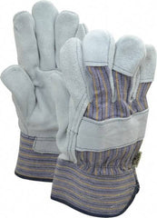 MCR Safety - Size XL (10), ANSI Cut Lvl 4, Puncture Lvl 5, Split Cowhide Cut & Puncture Resistant Gloves - Fleece (Palm) & Kevlar Lining, Plasticized Safety Cuff, Blue/Yellow/Black/White, Paired - Industrial Tool & Supply