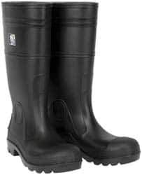 MCR Safety - Men's Size 12 Medium Width Plain Knee Boot - Black, PVC Upper, 16" High, Non-Slip, Waterproof - Industrial Tool & Supply