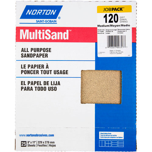 11″ × 9″ Multisand Paper Sheet 120 Grit Medium Aluminum Oxide - Industrial Tool & Supply