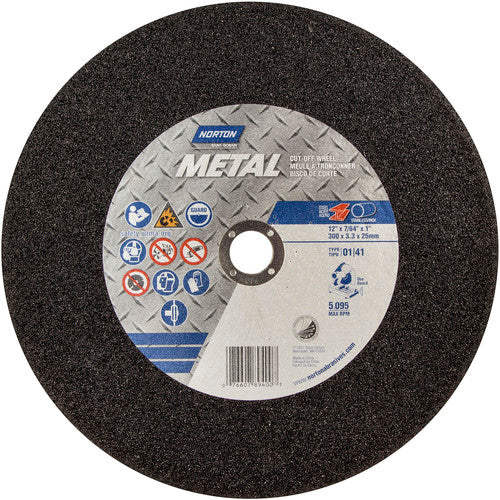 12″ × 7/64″ × 1″ Metal Chopsaw Cut-Off Wheel Type 01 Straight 36 Grit Aluminum Oxide - Industrial Tool & Supply