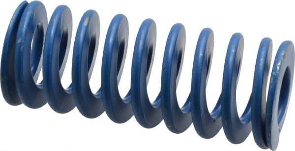Associated Spring Raymond - 1-1/4" Hole Diam, 5/8" Rod Diam, 3" Free Length, Blue Die Spring - 360 Lb Max Deflection, 1.5" Max Deflection, Medium Duty, Chromium Alloy Steel - Industrial Tool & Supply
