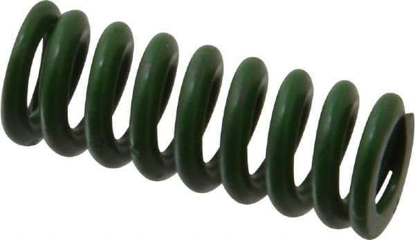 Associated Spring Raymond - 1/2" Hole Diam, 9/32" Rod Diam, 1-1/4" Free Length, Green Die Spring - 75 Lb Max Deflection, 0.31" Max Deflection, Extra Heavy Duty, Chromium Alloy Steel - Industrial Tool & Supply