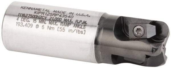 Kennametal - 1-1/4" Cutting Diam, 1-1/4" Shank Diam, 1-1/4" Max Depth of Cut, Straight Shank Indexable Copy End Mill - 3 Inserts, RP.. 43.. Insert, KIPR Toolholder, Through Coolant - Industrial Tool & Supply