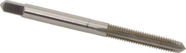 Hertel - #10-32 UNF 4 Flute Bright Finish High Speed Steel Straight Flute Standard Hand Tap - Plug, Right Hand Thread, 2-3/8" OAL, 7/8" Thread Length, H7 Limit, 0.003" Oversize - Exact Industrial Supply