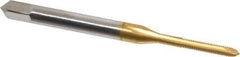 Hertel - #1-72 UNF, 2 Flute, TiN Finish, High Speed Steel Spiral Point Tap - Plug Chamfer, Right Hand Thread, 1-11/16" OAL, 3/8" Thread Length, 0.141" Shank Diam, 2B Class of Fit - Exact Industrial Supply