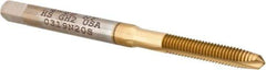 Hertel - #4-48 UNF, 2 Flute, TiN Finish, High Speed Steel Spiral Point Tap - Plug Chamfer, Right Hand Thread, 1-7/8" OAL, 9/16" Thread Length, 0.141" Shank Diam, 2B Class of Fit - Exact Industrial Supply