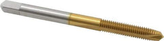 Hertel - #8-36 UNF, 2 Flute, TiN Finish, High Speed Steel Spiral Point Tap - Plug Chamfer, Right Hand Thread, 2-1/8" OAL, 3/4" Thread Length, 0.168" Shank Diam, 2B/3B Class of Fit - Exact Industrial Supply