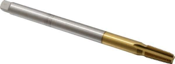 Hertel - 1/4-18 NPT, 4 Flute, Plug Chamfer, TiN Finish, High Speed Steel, Extension Pipe Tap - 8" OAL, 9/16" Shank Diam, 1-1/16" Thread Length - Industrial Tool & Supply