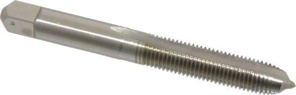 Hertel - M8x1.00 Metric Fine, 2 Flute, Bright Finish, High Speed Steel Spiral Point Tap - Plug Chamfer, Right Hand Thread, 2-23/32" OAL, 1-1/8" Thread Length, 0.318" Shank Diam - Exact Industrial Supply