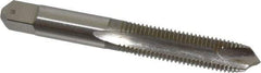 Hertel - M10x1.25 Metric Fine, 3 Flute, Bright Finish, High Speed Steel Spiral Point Tap - Plug Chamfer, Right Hand Thread, 2-15/16" OAL, 1-1/4" Thread Length, 0.381" Shank Diam - Exact Industrial Supply