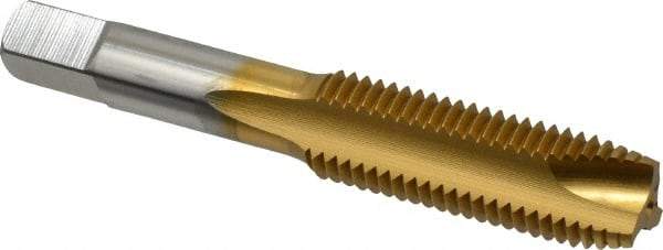 Hertel - M16x2.00 Metric Coarse, 3 Flute, TiN Finish, High Speed Steel Spiral Point Tap - Plug Chamfer, Right Hand Thread, 3-13/16" OAL, 1-13/16" Thread Length, 0.48" Shank Diam - Exact Industrial Supply