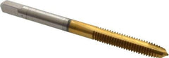 Hertel - M5x0.90 Metric Special, 2 Flute, TiN Finish, High Speed Steel Spiral Point Tap - Plug Chamfer, Right Hand Thread, 2-3/8" OAL, 7/8" Thread Length, 0.194" Shank Diam - Exact Industrial Supply