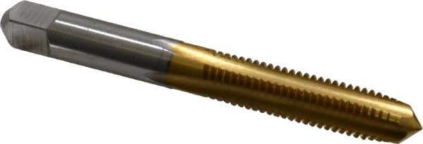 Hertel - M8x1.25 Metric Coarse 4 Flute TiN Finish High Speed Steel Straight Flute Standard Hand Tap - Plug, Right Hand Thread, 2-23/32" OAL, 1-1/8" Thread Length, D3 Limit, Oversize - Exact Industrial Supply