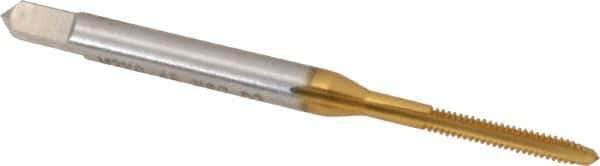 Hertel - M2x0.45 Metric Special 3 Flute TiN Finish High Speed Steel Straight Flute Standard Hand Tap - Plug, Right Hand Thread, 1-3/4" OAL, 7/16" Thread Length, D2 Limit, Oversize - Exact Industrial Supply