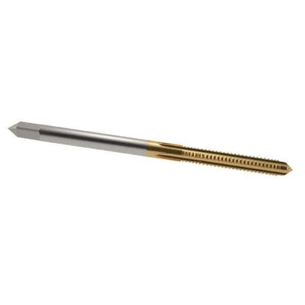 Hertel - M4x0.70 Metric Coarse 6H 4 Flute TiN Finish High Speed Steel Straight Flute Standard Hand Tap - Plug, Right Hand Thread, 2-1/8" OAL, 3/4" Thread Length, D4 Limit, Oversize - Exact Industrial Supply