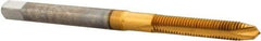 Hertel - M3x0.50 Metric Coarse, 2 Flute, TiN Finish, High Speed Steel Spiral Point Tap - Plug Chamfer, Right Hand Thread, 1-15/16" OAL, 5/8" Thread Length, 0.141" Shank Diam - Exact Industrial Supply