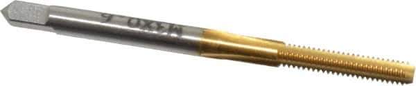 Hertel - M3x0.60 Metric Special 3 Flute TiN Finish High Speed Steel Straight Flute Standard Hand Tap - Bottoming, Right Hand Thread, 1-15/16" OAL, 5/8" Thread Length, D2 Limit, Oversize - Exact Industrial Supply