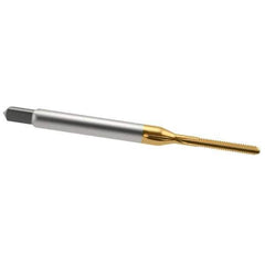 Hertel - M2x0.40 Metric Coarse 6H 3 Flute TiN Finish High Speed Steel Straight Flute Standard Hand Tap - Bottoming, Right Hand Thread, 1-3/4" OAL, 7/16" Thread Length, D3 Limit, Oversize - Exact Industrial Supply