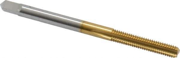 Hertel - M3.5x0.60 Metric Coarse 6H 3 Flute TiN Finish High Speed Steel Straight Flute Standard Hand Tap - Bottoming, Right Hand Thread, 2" OAL, 11/16" Thread Length, D4 Limit, Oversize - Exact Industrial Supply