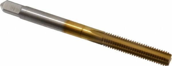 Hertel - M4.5x0.75 Metric Coarse 4 Flute TiN Finish High Speed Steel Straight Flute Standard Hand Tap - Bottoming, Right Hand Thread, 2-3/8" OAL, 7/8" Thread Length, D4 Limit, Oversize - Exact Industrial Supply