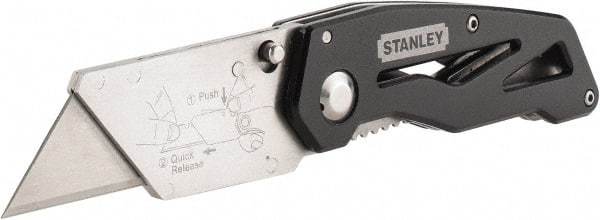 Stanley - Fixed Folding Utility Knife - 2-7/16" Blade, Silver & Black Aluminum Handle, 1 Blade Included - Industrial Tool & Supply