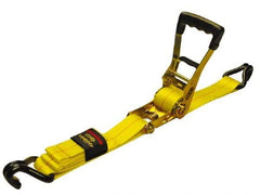 Erickson Manufacturing - 27' Long x 2" Wide, 10,000 Lb Basket Capacity, Polyester Web Sling - Yellow, with Ratchet Tie Down - Industrial Tool & Supply