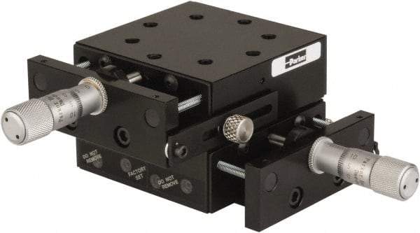 Parker - 29 Kg Capacity, M5 Mount Hole, 13mm Travel, Precision Ball Bearing Table with Center Drive - X-Y Stage, 8 Mounting Holes, 66-1/2mm Long x 66-1/2mm Wide x 25.4mm High - Industrial Tool & Supply