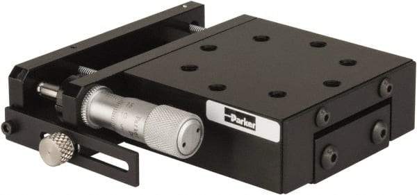 Parker - 29 Kg Capacity, M5 Mount Hole, 13mm Travel, Precision Ball Bearing Table with Side Drive - X-Y Stage, 8 Mounting Holes, 65mm Long x 66-1/2mm Wide x 25.4mm High - Industrial Tool & Supply