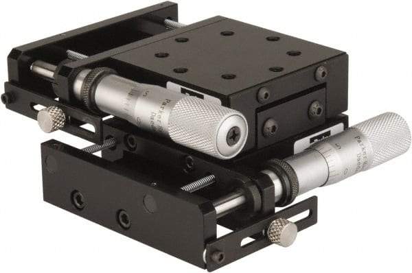 Parker - 62 Lb. Capacity, 10-32 Mount Hole, 1" Travel, Precision Ball Bearing Table with Side Drive - X-Y Stage, 8 Mounting Holes, 2.56" Long x 2.62" Wide x 1" High - Industrial Tool & Supply
