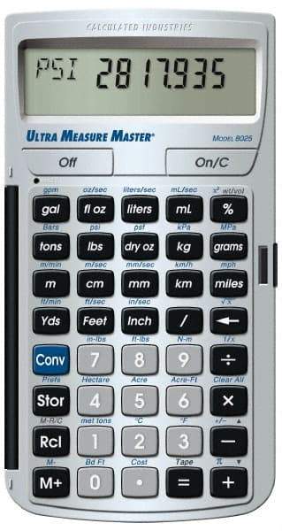 Calculated Industries - 11-Digit LCD (7 Normal & 4 Fractions) 400 Function Handheld Calculator - 0.73" x 2.56" (19.00mm x 65.0mm) Display Size, Silver, CR-2016 Powered, 7" Long x 5" Wide x 1" High - Industrial Tool & Supply