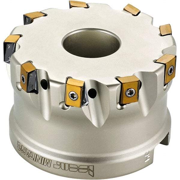 Iscar - 13 Inserts, 4" Cut Diam, 1-1/2" Arbor Diam, 0.492" Max Depth of Cut, Indexable Square-Shoulder Face Mill - 0/90° Lead Angle, 2" High, T490 LN.T 1306 Insert Compatibility, Through Coolant, Series Helitang - Industrial Tool & Supply